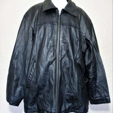 Vintage 1990s Wilsons Leather Short Trench Coat, XL Women, black leather coat, Thinsulate liner 