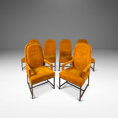 Set of Six (6) Mid-Century Modern Dining Chairs in Original Canary Yellow Upholstery in the Manner of Milo Baughman, USA, c. 1960's 