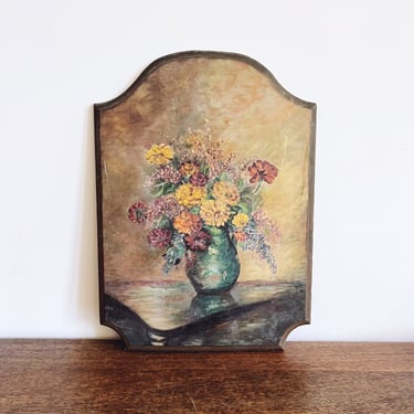 Vintage Original Signed Floral Oil Painting on Wood 