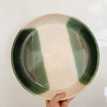 Green + White Pottery Serving Dish