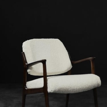 Mid-Century Scandinavian Modern Teak White Lounge Chair Domus by Inge Andersson for Bröderna Andersson, 1960s 