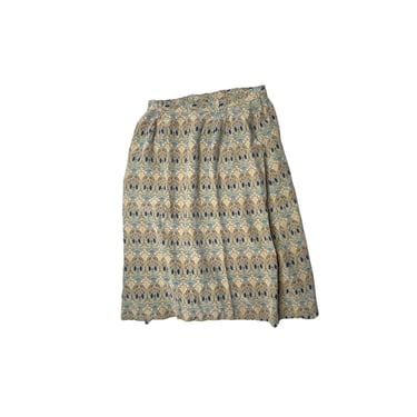 Vintage Doncaster Taupe Silk Art Neuveux Pattern Skirt, Size 16 
