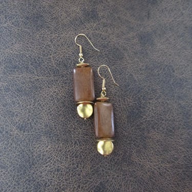 Simple gold and wooden mid century modern earrings 