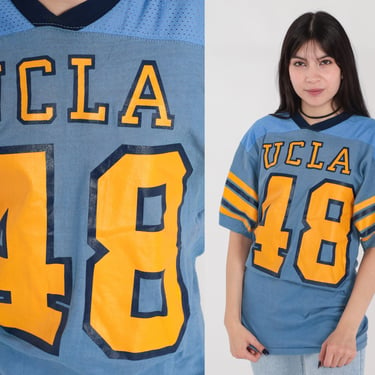 UCLA Shirt 80s Los Angeles Football Jersey Numbered 48 T-Shirt NCAA California Bruins Graphic Tee Blue Gold Black Vintage 1980s Mens Medium 