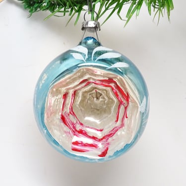 Antique 1940's Russian Hand Painted Mercury Glass Indent Christmas Ornament, Vintage Tree Decor 