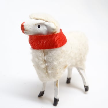 Antique 1930's German 2 Inch Wooly Sheep, for Putz or Christmas Nativity, Vintage Easter 