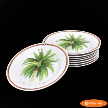 Set of 8 Vintage Ceramic Palm Tree Plates
