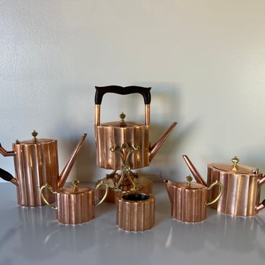 1960s J. Jimenez Copper Tea Set- 6 Pieces 