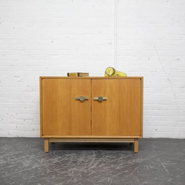 Vintage MCM small birch cabinet with 4 drawers and shelves | Free delivery only in NYC and Hudson Valley areas 