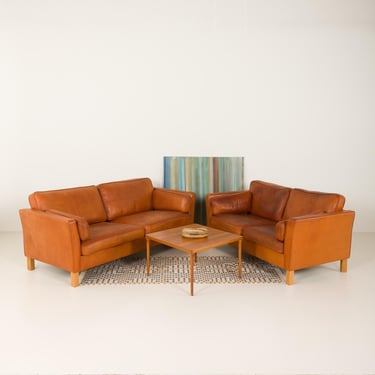 Coganc anilne leather two seater in the style of Borge Mogensen, Denmark 1970s 