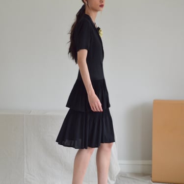 black 40s pleated tiered skirt little black dress 