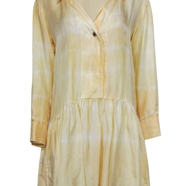 Sandro - Yellow Silk Drop Waist Long Sleeve Dress Sz M