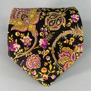 ROBERT TALBOTT Black Purple Green Paisley Silk Tie