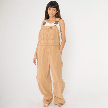 Dickies Overalls Tan Work Wear Baggy Pants Cargo Dungarees Pants Workwear Bibs Vintage Distressed Men's 42 x 32 