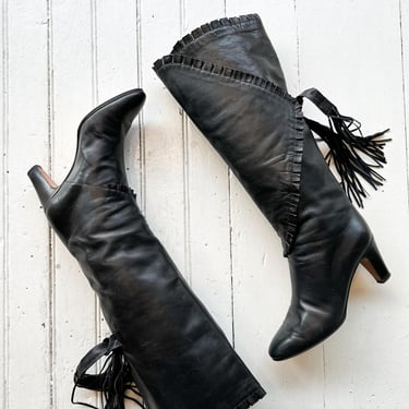 1980s Italian Leather Ruffled and Tasseled Boots 