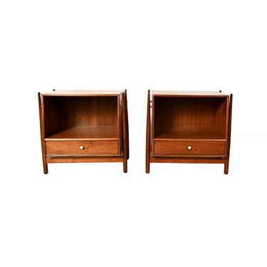 Drexel Declaration Nightstands Pair of Walnut Nightstands Mid Century Modern 