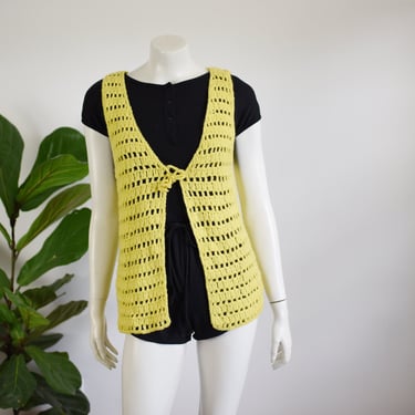 1970s Yellow Crochet Wool Vest - S 