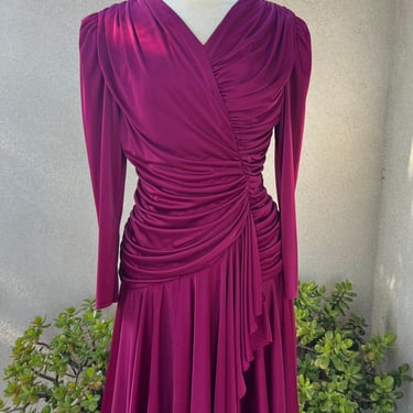 Vintage 80s disco ruched burgundy dress by Filigree LTd Collection sz 14 Petite 