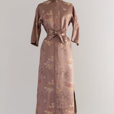 Elegant 1950's Chinese Silk Hostess Dress By Dynasty in Rosewood / Medium