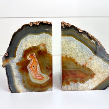 Thick Agate Geode Corner Slab Crystal Bookends Pair Brazil 12 lb Brazilian 003 