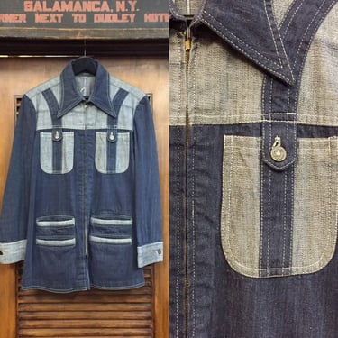 Vintage 1970’s Levi’s Patchwork Denim 3/4 Length Zipper Jacket, Vintage Denim, Two-Tone, Fitted Jacket, Vintage Clothing 