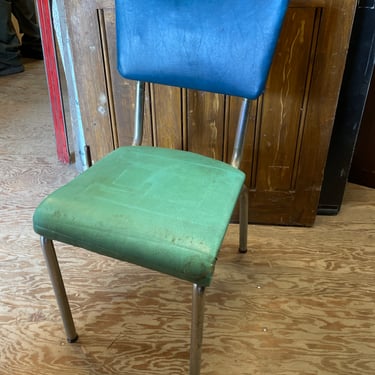 Blue and Teal Padded Metal Chair, 32” tall
