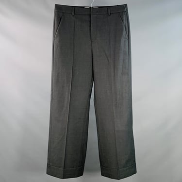 VALENTINO Size 36 Grey Charcoal Virgin Wool Cuffed Wide Leg Dress Pants