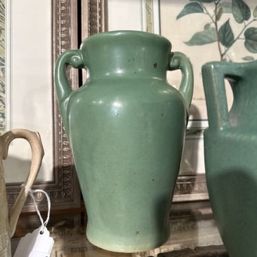 Green matte pottery vase 9in