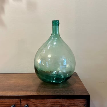 Vintage Handblown Glass Demijohn Bottle Jug Blue Green 18” Tall - Free Shipping 