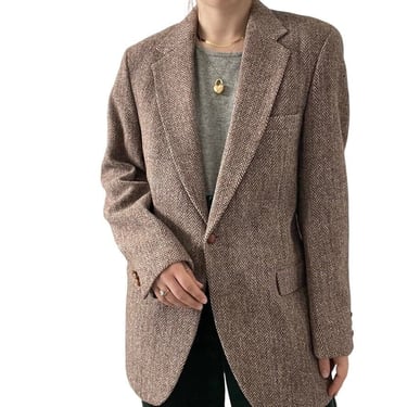 Vintage 1960s Harris Tweed Brown Herringbone Dark Academia Wool Scottish Blazer 