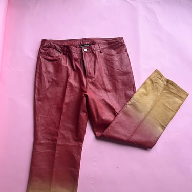 VTG Y2K Red/Yellow Ombre Leather Pants 
