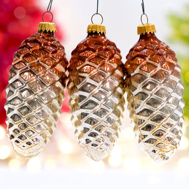 VINTAGE: 3pc - Glass Pinecone Ornaments - Blown Figural Glass - Mercury Ornament - Christmas, Holiday - SKU 30-404-00033776 