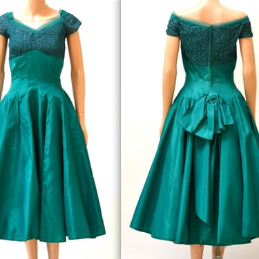 Vintage 1950s Prom Dress Size Small Medium Teal Green By Emma Domb// Crinoline 50s Party Dress Small Medium// 50s Vintage Bridesmaid Dress 
