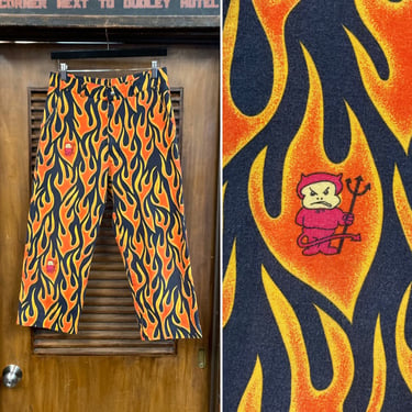 1980’s w30 “Life’s A Beach” Lab Fire Flames Devil Cotton New Wave Surf Skate Shorts, 80’s Pants, Punk, Vintage Clothing 