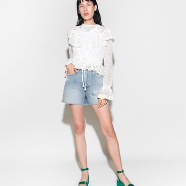 ZIMMERMANN White Crochet Open Knit Ruffle Blouse (Sz. 1)