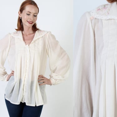 Gunne Sax Blouse Oversized Ivory Jessica McClintock Tunic Vintage Victorian Gunnies Embroidered Blouse 