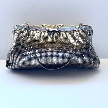 Vintage mesh purse, silver mesh, mesh purse, evening purse, silver handbag 