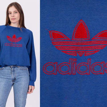 80s Adidas Trefoil Logo Distressed Sweatshirt - Men's Medium, Women's Large | Vintage Blue Streetwear Sweatshirt 