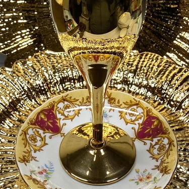 Rare~ Anique Gold Mirrored Crystal tall stemmed Set of 10 Wine Glasses ~ Elegant, unique set of Stemware~ Vinatge Golden Wine Flutes~ EVC 
