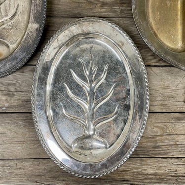 WM Rogers 4110 Large Oval Vintage Silver Serving Tray  | Tree of Life Silverplate Tray | Tarnished Silver | Heavy Antique Silver Tray 