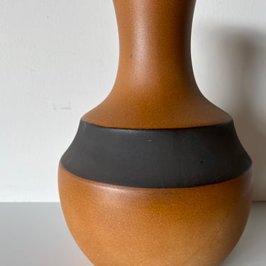 Vintage Organic Brown and Black Matte Glaze Ceramic Vase 