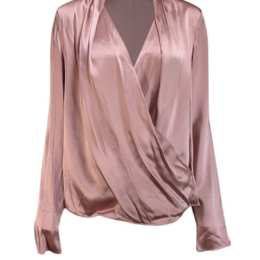 Lapointe - Mauve Satin Long Sleeve Wrap Top Sz 6