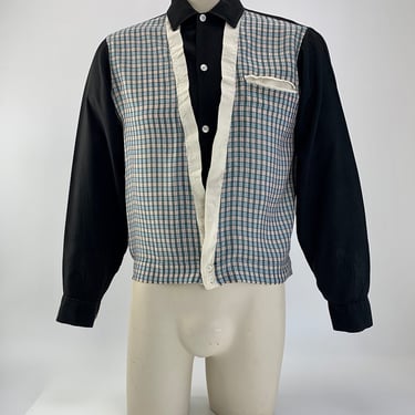 1950's Bud BERMA Shirt-JAac - Two-Tone Rayon - Contrasting Vest Detail - Slash Pocket  - Men's Size Small to Medium 