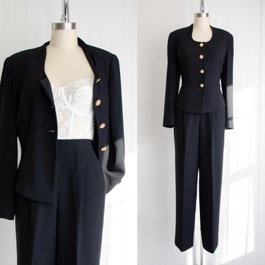 black vintage suit 90s vintage Jones New York rhinestone button pantsuit 