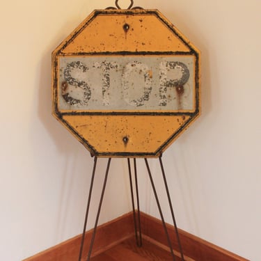 Antique Street Stop Sign USA Steel Yellow and Black 