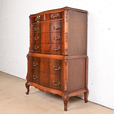 Romweber French Provincial Louis XV Flame Mahogany Highboy Dresser, Circa 1920s