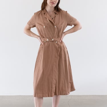 Vintage Pink Short Sleeve Wrap Dress Smock | Overdye Cotton Crossover 60s Smock | XS S | 