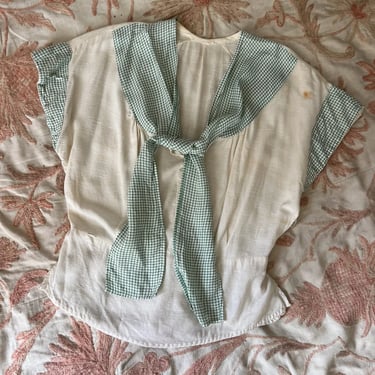 Vintage 1930s 1940s White & Green Blouse Bodice Sportswear Cotton Dress Top
