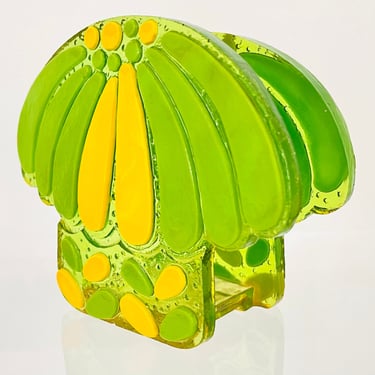 Vintage 1970s Retro MOD Lucite Resin Green Yellow Mushroom Stand Napkin Mail Note Holder 