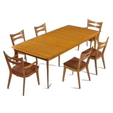 Heywood Wakefield Mid-Century Modern Dining Set with Six Cat’s Eye Dining Chairs 
